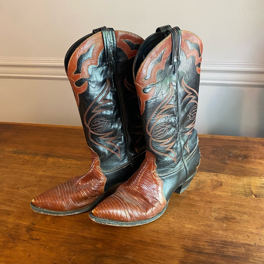 Tony Lama Black and Brown Cowboy Boots